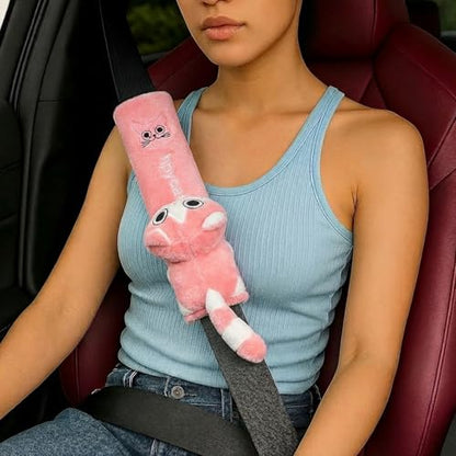 UNICOLD 2-Pack Ultra-Soft Short Plush Seatbelt Cover, Cute Animal Edition – Cloud-Like Shoulder Pad for a Comfy Ride for Adults & Kids (P-Kitten) - style: P-Kitten