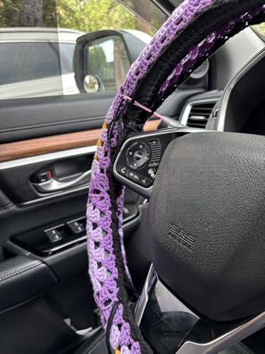 Handmade Crochet Sun Moon Car Steering Wheel Covers Universal 14-15 inch,Cute Steering Wheel Cover,Car Accessories (B:Wheel Cover+2 Belt Cover) - color: B:Wheel Cover+2 Belt Cover