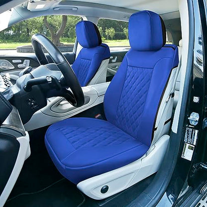 FH Group Deluxe Faux Leather Diamond Pattern Front Set Car Seat Cushions Comes with Headrest Covers (Blue) with Gift, Easy to Install - Universal Fit for Cars, Trucks, & SUVs - color: Blue