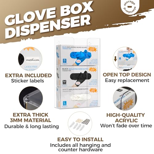Triple Glove Box Holder Dispenser - Kitchen, Medical, & Latex Glove Holder Wall Mount or Countertop, Universal Fit - Thick Acrylic, Easy to Use, Slide, & Load Open Top Design - Clear