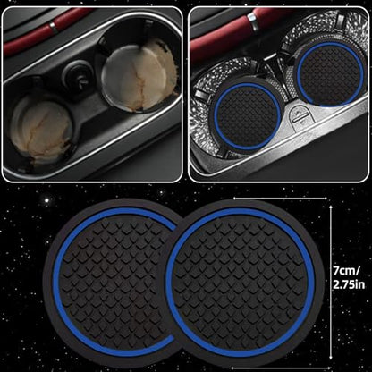 NBTEPEM 6 PCS Car Steering Wheel Cover Set, Microfiber Leather Steering Wheel Covers Universal 14.5-15 inch, Center Console Cover, Seat Belt Cushion, Cup Holder Coaster, Car Accessories Set Blue - color: Black with blue, size: Steering Wheel Cover Set