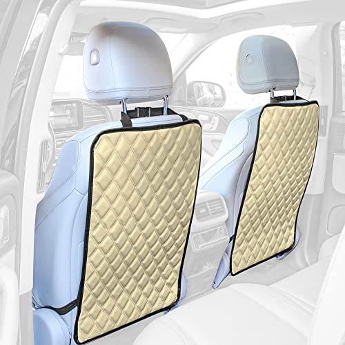 FH Group Faux Leather Auto Seat Back Kick Protectors, Heavy Duty Car Kick Mat for Kids –2-Pack Diamond Stitched Back Seat Protector, Waterproof Protection, Easy to Clean - color: Beige, style: Kick Mat - Diamond