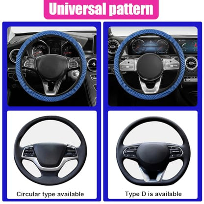 Elastic Stretch Steering Wheel Cover, Anti-Slip 15 inch Microfiber Odorless Breathable Ice Silk Car Steering Wheel Protector, Easy Carry, Warm in Winter & Cool in Summer (Blue) - color: Blue