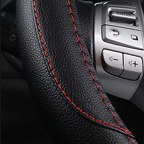 Leather Car Steering Wheel Cover, Non-Slip Car Wheel Cover Protector Breathable Microfiber Leather Universal Fit for Most Cars(Black) - color: Black