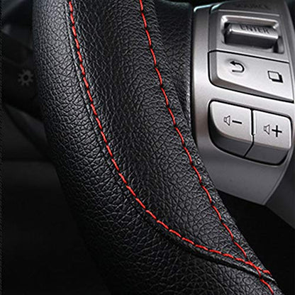 Leather Car Steering Wheel Cover, Non-Slip Car Wheel Cover Protector Breathable Microfiber Leather Universal Fit for Most Cars(Black) - color: Black
