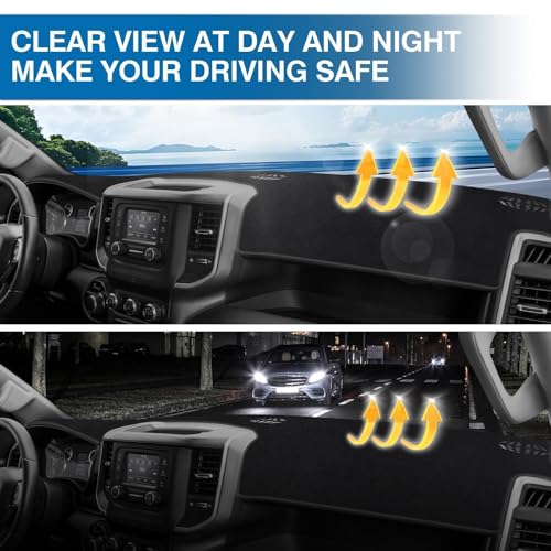KUST Black Dash Cover for Dodge RAM 1500 2500 3500 2019-2024 2025 2026 Non-Slip Interior for Dodge RAM Accessories Dashboard Cover Custom Fit Dash Mat Sunshade Windshield Glare - size: Ram 19-26(Black)