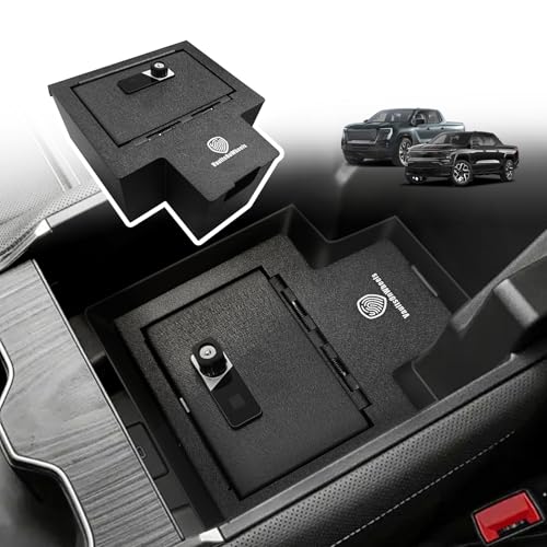 VaultsOnWheels for 2026 2025 2024 Chevrolet Silverado EV/GMC Sierra EV Center Console Safe Gun Safe Vault Hidden Console Storage LockBox Anti-Theft Pry-Proof High Security Biometric Fingerprint Lock - size: Silverado EV/Sierra EV |24+|Center Console Vault