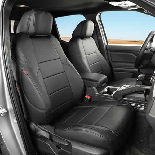 2024 2025 2026 Tacoma Seat Covers Full Set for Toyota Tacoma 4th Gen Double/Crew Cab SR,SR5,TRD Sport,TRD Off-Road,Limited,Fully Covered,Luxury Waterproof Leather Car Seat Protector(Black) - color: Leatherette (Black), size: 2024-2026 Tacoma Double/Crew C