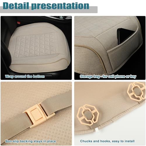 West Llama Linen Front Car Seat Cover Protector Anti-Slip Bottom Seat Cover Fits 95% of Vehicles,Wrapping Around The Bottom,Triangular Pattern(Beige-1Pcs) - color: Triangular Pattern-Beige, size: 1 Piece Linen