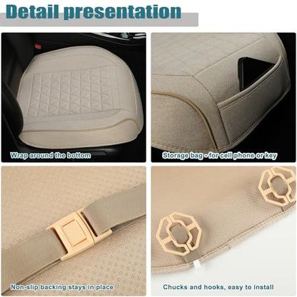 West Llama Linen Front Car Seat Cover Protector Anti-Slip Bottom Seat Cover Fits 95% of Vehicles,Wrapping Around The Bottom,Triangular Pattern(Beige-1Pcs) - color: Triangular Pattern-Beige, size: 1 Piece Linen