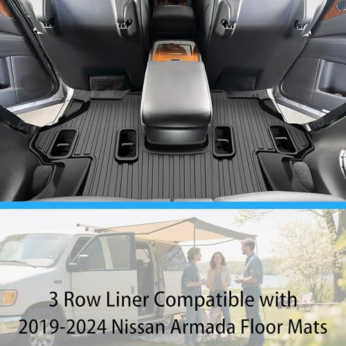 Floor mats Compatible with 2019-2024 Armada/Infiniti QX80 (7 Seats) : Custom Fit All Weather TPE Heavy Duty Car Floor Liners 2019 2020 2021 2022 2023 2024 Armada Accessories - style: 11)19-24 Armada Floor Mats