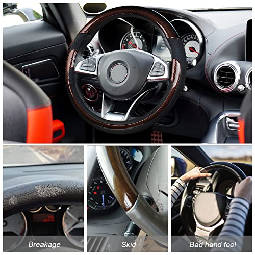 Universal Steering Wheel Cover - Microfiber Leather, 15 Inch, Anti-Slip, Breathable, Odorless Car Steering Wheel Protector, SUV Accessories (Bright Black/Coffee) - color: Bright Black/Coffee