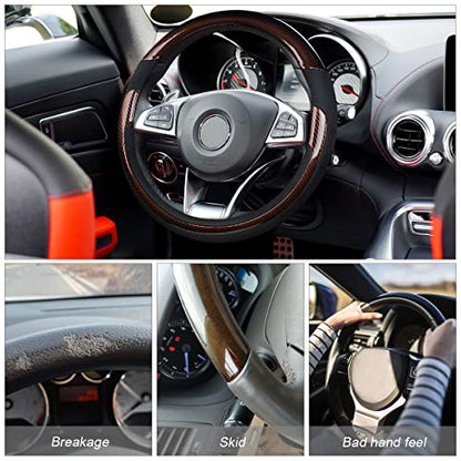 Universal Steering Wheel Cover - Microfiber Leather, 15 Inch, Anti-Slip, Breathable, Odorless Car Steering Wheel Protector, SUV Accessories (Bright Black/Coffee) - color: Bright Black/Coffee