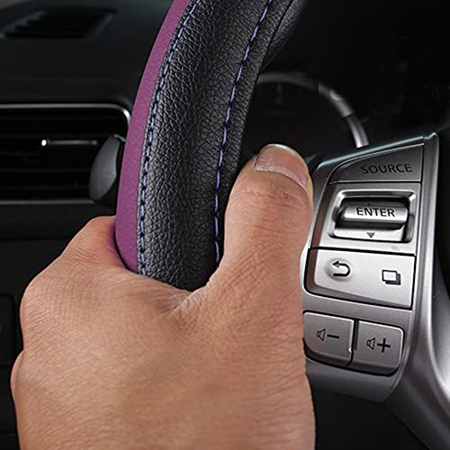 Leather Car Steering Wheel Cover, Non-Slip Car Wheel Cover Protector Breathable Microfiber Leather Universal Fit for Most Cars (Purple-2) - color: Purple-2