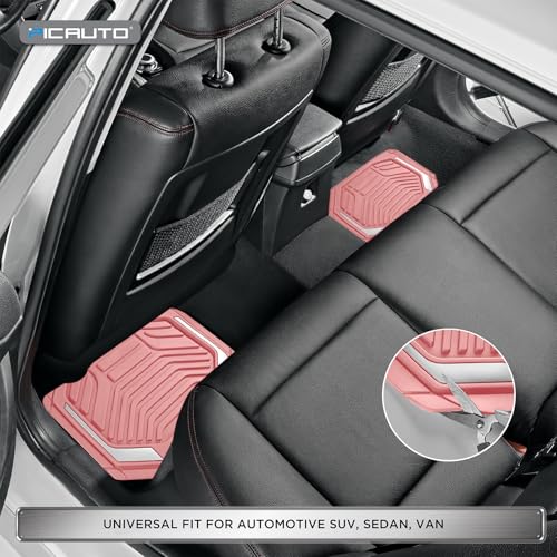 PIC AUTO Heavy Duty Pink Rubber Floor Mats, Silver Aluminum Film Car Mats Set, Front and Rear Car Mats with Anti-Slip Backing, All Weather Protection, Trim-to-Fit for Automotive SUV, Sedan, Van