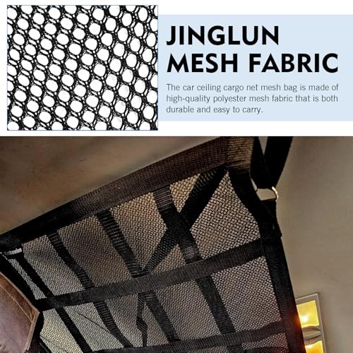 WZP Car Ceiling Cargo Net, 31.5" x 20.9" Double-Layer Mesh Car Roof Storage Ceiling Cargo Net with Adjustable D-Buckle, Universal Auto Accessories for SUVs, Road Trips, Camping Essentials