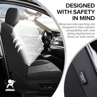 Car Seat Covers Full Set, Black Seat Covers for Car with Lumbar Support, Faux Leather Waterproof Seat Covers 5 Seats, Breathable Automotive Seat Covers Fit for Most Cars SUV Truck