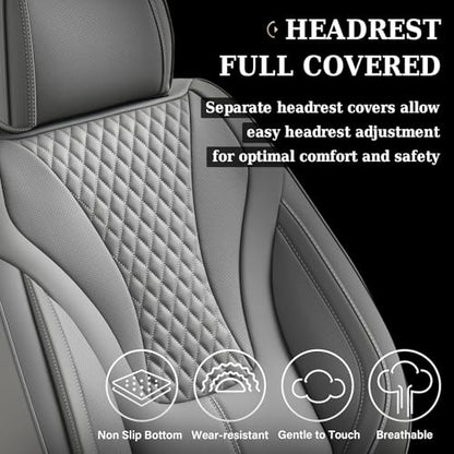 Coverado Gray Nappa Leather Car Seat Covers Front Seats ，Waterproof Car Seat Protector & Cushion, Universal Fit for Most Cars