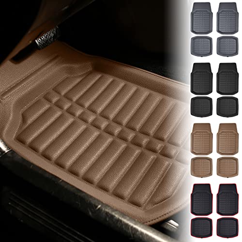 FH Group Automotive Floor Mats - PU Leather Floor Mats, Deep Dish Design, Floor Mats for Cars, Universal Fit Floor Mats Full Set, Floor Mats For Most Sedan, SUV, Truck Floor Mats Solid Beige - color: Solid Beige - Full Set