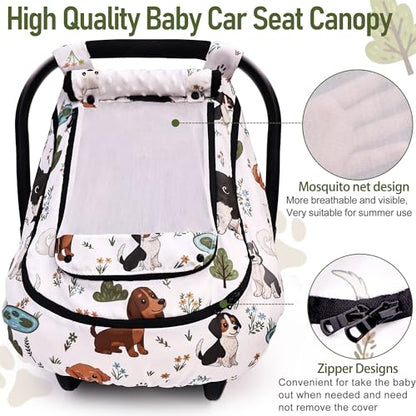 Waterproof Baby Car Seat Cover，YVMVDV Patented Cold Weather Carseat Cover for Babies,Infant Car Seat Cover Canopy for Boy Girls, Keeps Babies Warm and Cozy (Cute Dog) - color: Colorful Dog