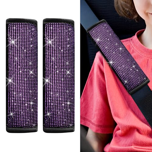 2PCS Bling Seat Belt Covers, Seat Belt Cover Pad, Crystal Diamond Car Seatbelt Cushion for Women, Automotive Interior Shoulder Neck Harness Protector Accessories for Car Truck SUV (Purple) - color: Purple