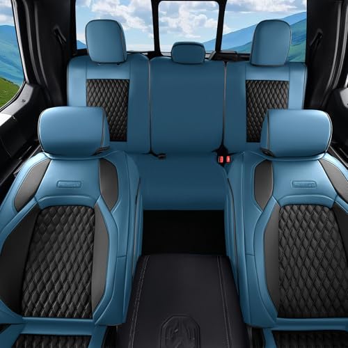 Coverado Dodge Ram 1500 Full Set Seat Covers, Waterproof Leather Car Seat Covers Fit for 2010-2023 2500 3500 Dodge RAMfor Trucks Ram Accessories Full Coverage, Front&Flat Rear/Blue - color: Blue, size: Curved Front&Flat Rear