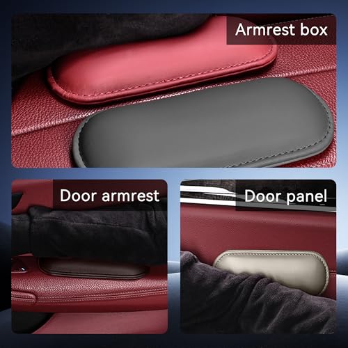 Car Center Console Knee Leg Elbow Cushion Pad, Soft Leather Door Armrest Foot Care Thigh Support Comfort Pillow, Auto Interior Accessories for Knee Pain Relief (Black/Red)