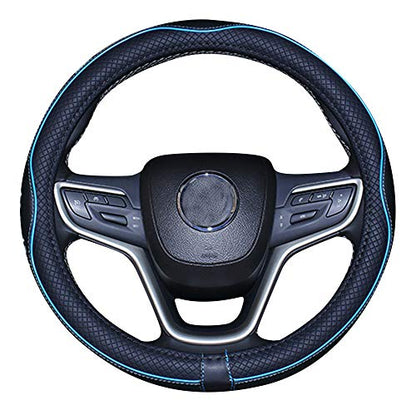 Mayco Bell Large Size Steering Wheel Cover Anti-Slip,Safety,Soft,Breathable,Durable,Full Surround,Comfortable Grip Microfiber Leather (15.5-16 inch, Black Blue) - color: Black Blue, size: 15.25''-16''