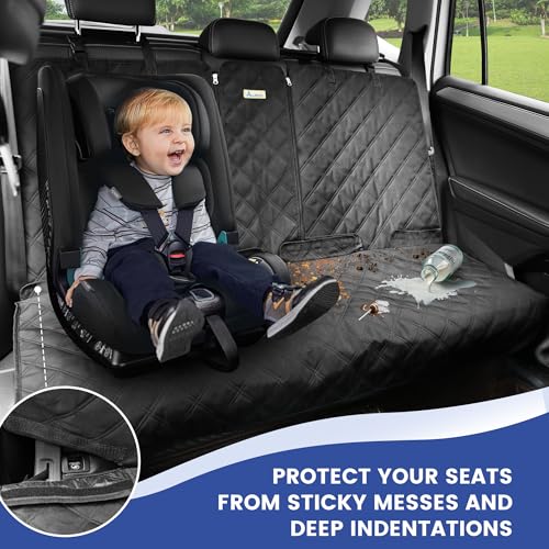 Back Seat Cover for Compact Cars and SUVs Rear Split Bench - 900D Oxford Waterproof Non-Slip Car Seat Protector for Messy Kids & Drooling Dogs, Easy Clean(Black) - size: Small-52"W