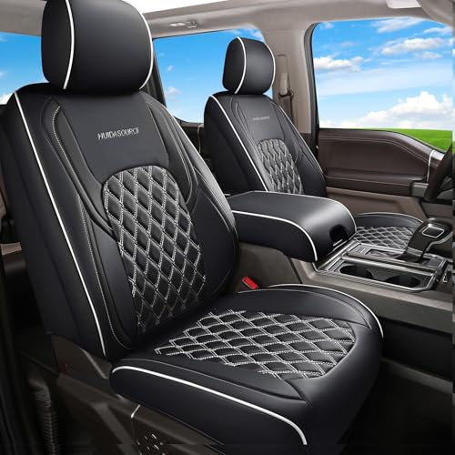 Huidasource Silverado Seat Covers Front Back Leather Seat Accessories Fit for Chevy Silverado GMC Sierra 1500 2007-2013&2019-2025, 2500HD 3500HD 2020-2025 Crew Double Cab(Full Set/Black&White) - color: Black&White, size: Full Set 2007-2013&2019-2025 (Flat