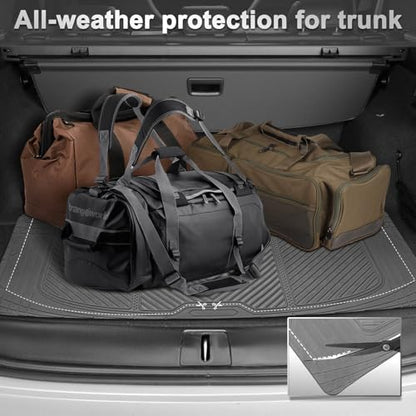 CAR PASS Gray Rubber Floor Mats&Cargo Liner,Waterproof Truck Mats Heavy Duty,All Weather Trim-to-Fit Automotive Mat for Car Truck SUV,Anti-Slip Easy Clean Durable,Full Set 5-Piece,3D Emboss All Grey - color: Gray Cargo Liner