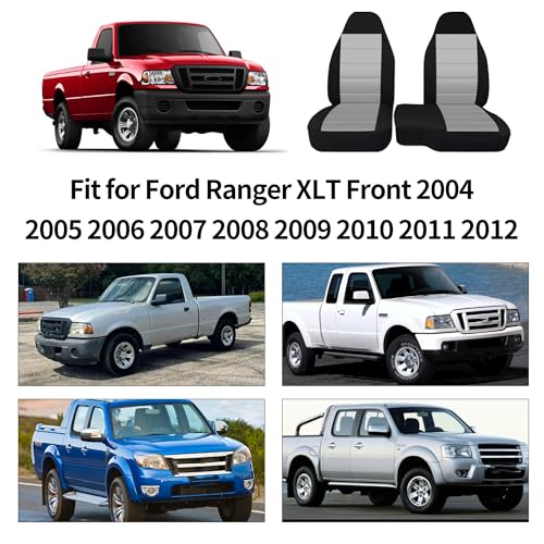 2PCS 60/40 High Back Bench Seat Cover Compatible with Ford Ranger 2004 2005 2006 2007 2008 2009 2010 2011 2012-Gray
