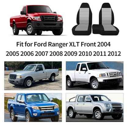 2PCS 60/40 High Back Bench Seat Cover Compatible with Ford Ranger 2004 2005 2006 2007 2008 2009 2010 2011 2012-Gray