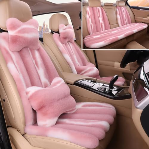 Faux Sheepskin Car Seat Cover Full Set, Fluffy Cute Pink Fur Car Seat Covers for Fuzzy Soft Auto Universal Plush Vehicle Seat Protector Pad Accessories Home and Office Chair - color: Pink, size: Full Set With Backrest