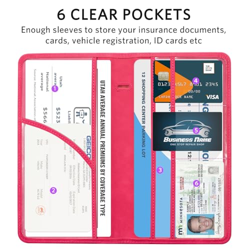 CoBak Car Registration and Insurance Holder - Vehicle Glove Box Car Organizer,Auto Truck Comparment Accessories Case with Magnetic Closure for Driver License,Cards - color: L-Ruby Red