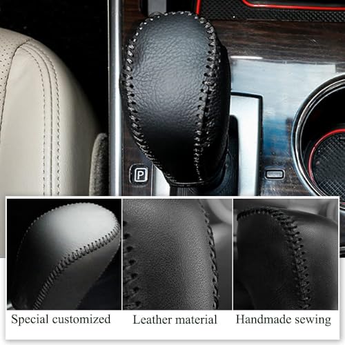 with Altima Logo Leather Gear Shift Knob Cover Protector Trim Automatic Transmission Interior Accessories for Nissan Altima 2013-2018(Not Fit 2.5SR/3.5)-Black Stitches