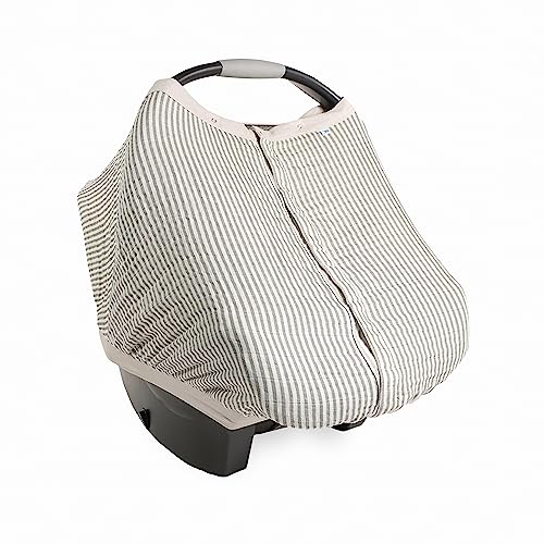 Little Unicorn Baby Car Seat Canopy | Soft & Breathable Muslin Fabric | Magnetic Closure Cover & Universal Fit | for Protection & Privacy | Nursing Cover (Grey Stripe) - color: Grey Stripe