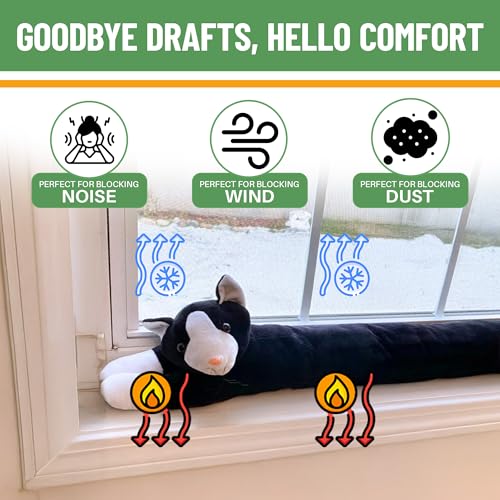Evelots Under Door Cat & Dog Draft Stopper - Weighted - 2 Pack - Keep Cold Air Out - Odor, Noise, Dust, Wind Blocker - Great for Windows - 38 Inch Long - Heavy Duty Kitty and Puppy - Hanging Loops - size: 2-Pack, style: Cat & Dog Draft Stopper