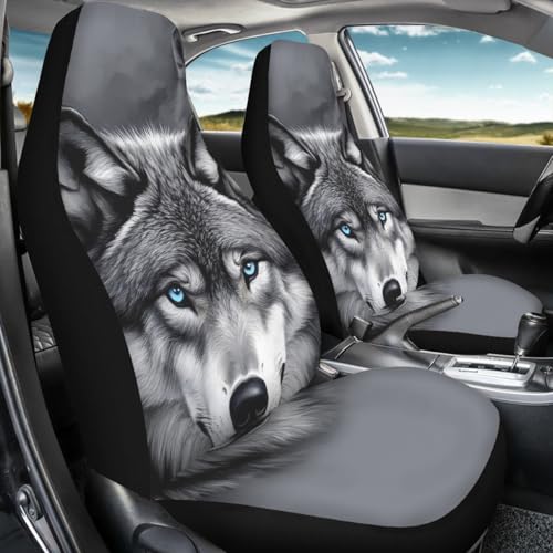 Pehede Car Seat Cover Grey Wolf Front for Cars, Easy to Install Cover Set, Accessories Auto Trucks Van SUV,2 Packs - color: Multi17