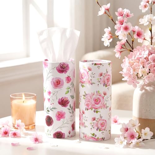10 Pcs Car Tissue Holder, Round Floral Cup Holder, Tissues Box Container, 3-Ply Cylinder Travel Tissues for Auto, Home, Office Decor and Gifts