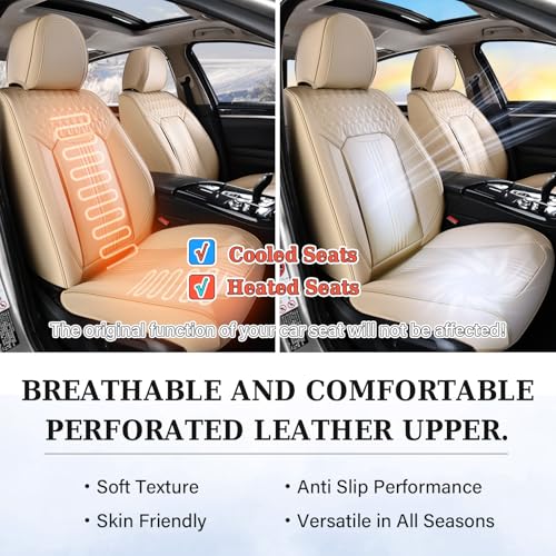 Coverado Seat Covers, Car Seat Covers Front Seats, Beige Seat Cover, Waterproof Car Seat Cushion, Front Car Seat Covers Leatherette Car Seat Protector Universal Fit Most Cars - color: Air Backrest-Beige, size: Front