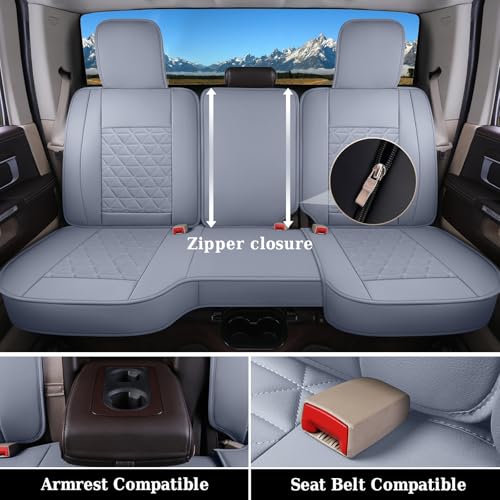 Coverado Seat Covers for Dodge Ram Full Set, Waterproof Truck Car Seat Cover Protectors Custom Fit for 2002-2026 Dodge RAM 1500 2500 3500 with Curved Bench(Gray) - color: Gray (curved back), size: FullSet (Curved Back)