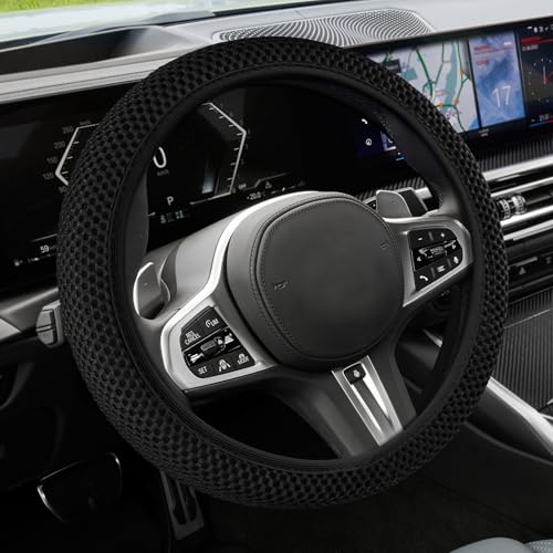 Elastic Stretch Steering Wheel Cover, Steering Wheel Cover, 15" Breathable Auto Steering Wheel Protector, Universal Car Accessories Comfortable Non-Slip Vehicle Steering Wheel Covers for Women Men - color: Black