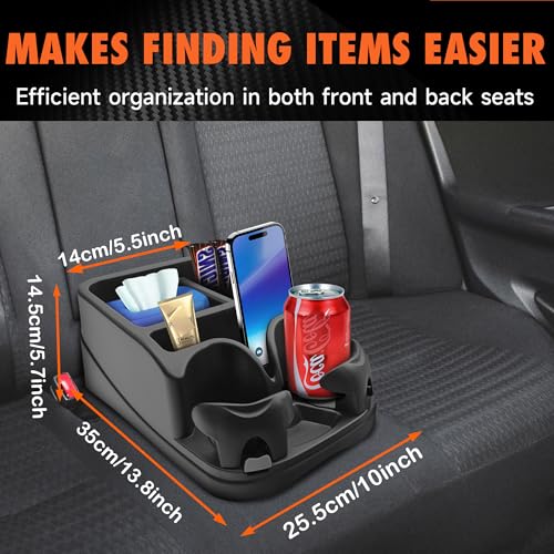 Universal Center Console Organizer for Truck Bench Seat & SUV, Truck Floor Console with Expandable Cup Holders, Fits Silverado Minivan, Stable Transmission Hump Storage Box for Car Backseat (Black) - color: Black