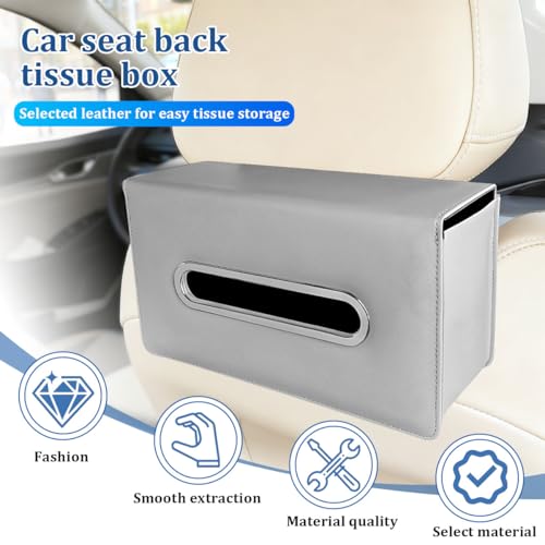 Car Tissue Holder, Leather Rectangle Vehicle Seat Back Hanging Tissue Dispenser Box Cover, Keep Tidy Automotive Interior Napkin Organizer, Universal for SUV Sedan Truck (Gray) - color: Gray