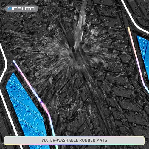 PIC AUTO Car Floor Mats, Blue Aluminum-Molded with Full-Circle Iridescent Inlay Strip Car Mats, Universal-Fit Rubber Mats for Cars, Trucks & SUVs, All-Weather, Non-Slip, Easy-to-Clean Interior Mats - color: Blue