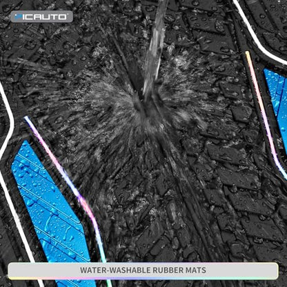 PIC AUTO Car Floor Mats, Blue Aluminum-Molded with Full-Circle Iridescent Inlay Strip Car Mats, Universal-Fit Rubber Mats for Cars, Trucks & SUVs, All-Weather, Non-Slip, Easy-to-Clean Interior Mats - color: Blue