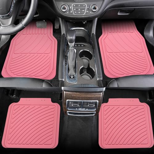 Heavy Duty Rubber Floor Mats, Durable All Weather Pink Car Mats for Women, Girly, Universal Waterproof Floor Mats for Sedan, SUVs, Truck, Vans Set of 4