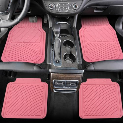 Heavy Duty Rubber Floor Mats, Durable All Weather Pink Car Mats for Women, Girly, Universal Waterproof Floor Mats for Sedan, SUVs, Truck, Vans Set of 4