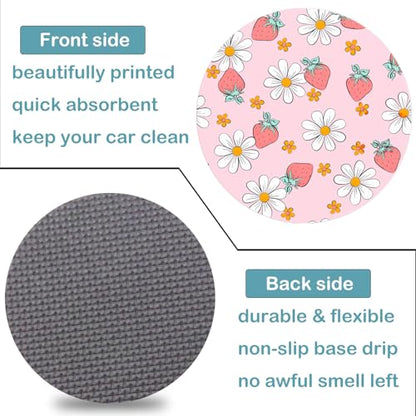 Car Cup Holder Coasters, 2 Pack – 2.75" Universal Auto Anti-Slip Insert Coaster, Rubber Car Coasters, Personalized Car Accessories for Women (Pink Strawberry) - color: Pink Strawberry